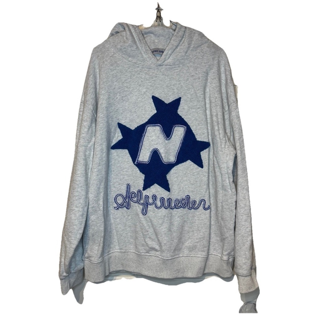Elfric Eden Womens Sweatshirt Y2K Oversized Hooded Embroider Star Pullover Small